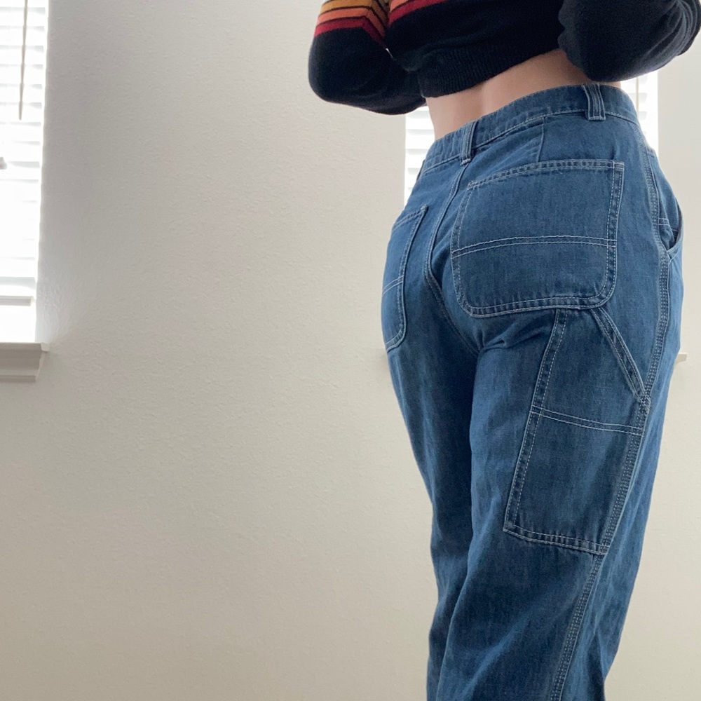 blue cargo style jeans